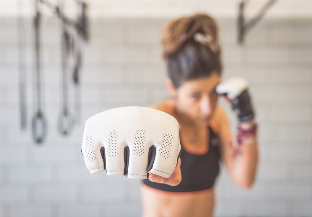 cardio kickboxing student punching